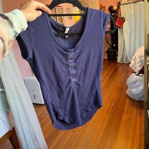 Free People Navy Blue Thermal 3/4 Button Henley